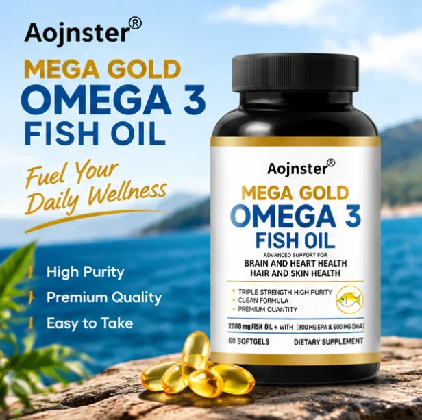Triple Strength Omega 3 Fish Oil Softgels, 2000mg with EPA & DHA, High Purity Clean Formula, 60 Count