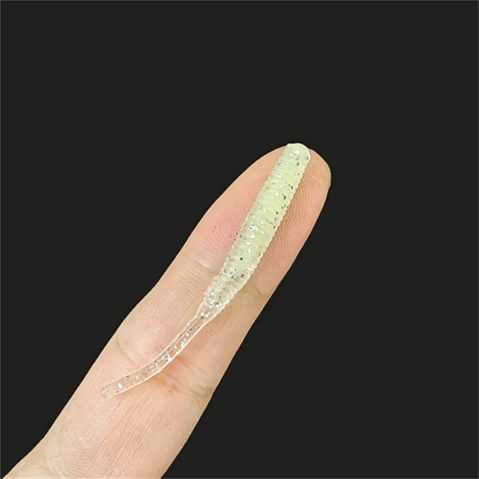 MUKUN Einzelne Nadel Schwanz Wurm Micro 48mm 0,42g Angeln Köder Ajing Kleine Rockfish Silikon Isca Künstliche Köder leuchtende Jig 12pc – Detail 2