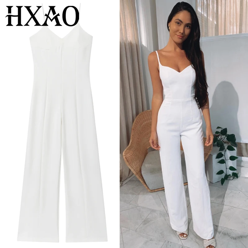 

HXAO 2025 Jumpsuits For Woman Sexy White Slip Overalls One Pieces Sleeveless Jumpsuits Slimming Full Length Backless Jumpsuits