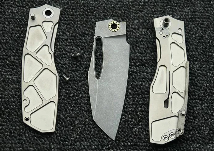 2025 جديد بروتين جوفاء طحن 60 + HRC 154 سنتيمتر شفرة التيتانيوم مقبض النحاس طوقا جيب EDC أداة التخييم في الهواء الطلق سكين للفرد