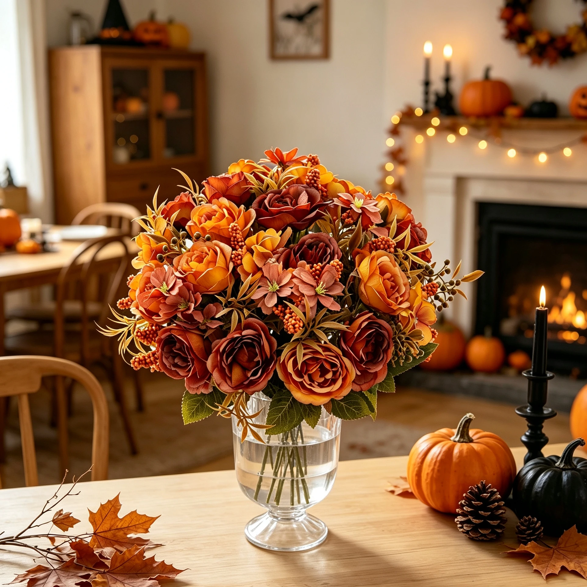 3 Stück Seiden-Kunstblumen Rosen Hochzeits-Brautstrauß Heim- und Tischdekoration Herbst Halloween Deko Festival Outdoor Garten DIY Geschenke – Detail 2