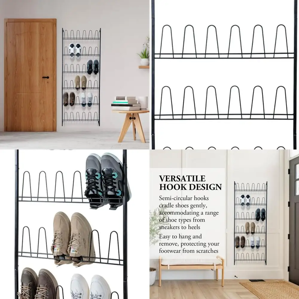 

Вертикальная 70 черная металлическая полка для обуви с 36 крючками, вмещает 18 пар для хранения в шкафу и прихожей.