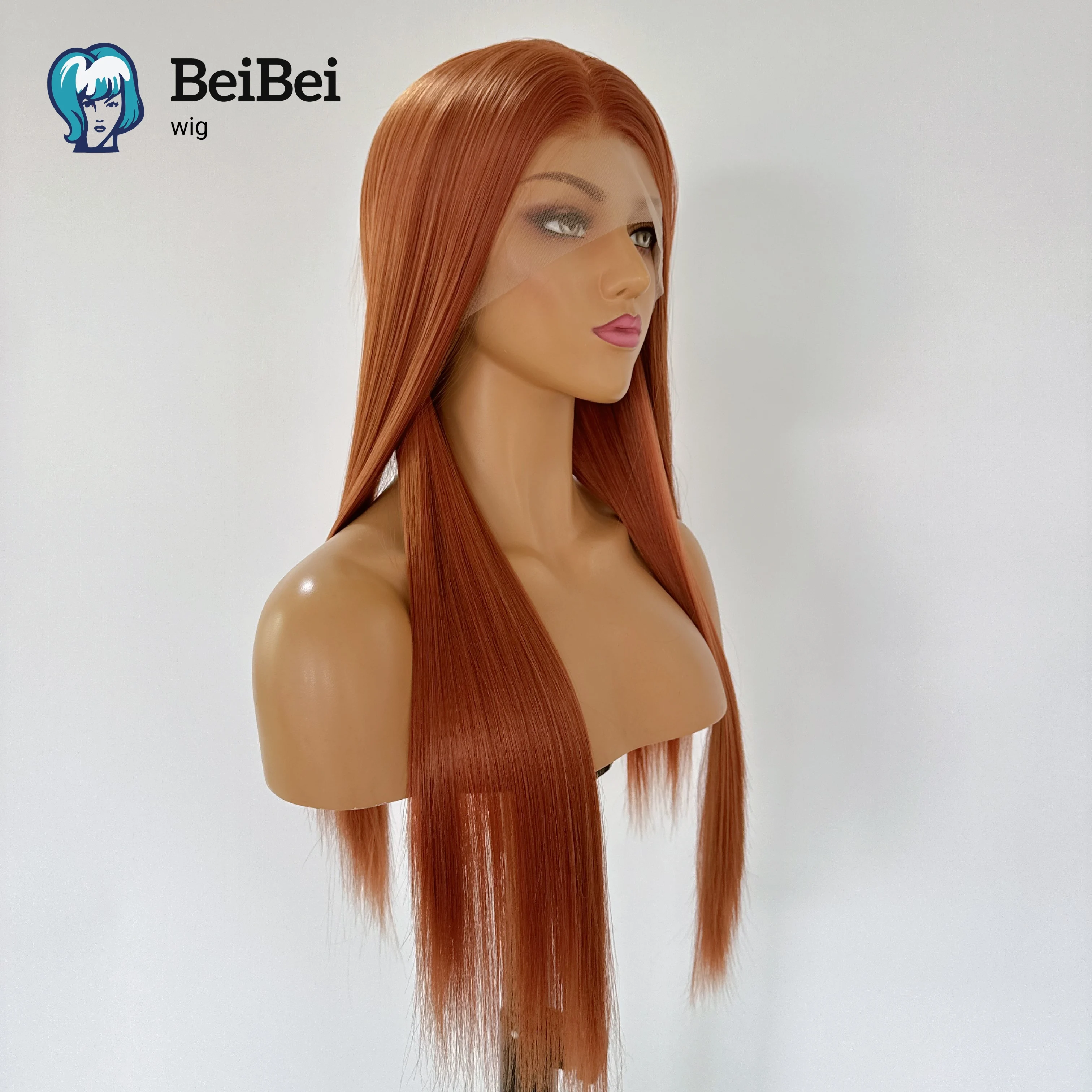 Wig Renda Depan Oranye Tua untuk Wanita 26 Inci HD Panjang Lurus 13*4 Renda Frontal Alami Sintetis Kualitas Tinggi untuk Cosplay