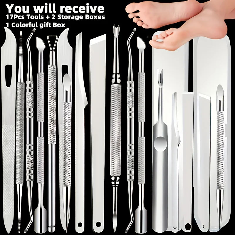 17pcs Complete Foot Care Set Soft Foot Care Series with Grinders & Scrapers for Smooth,Silky Feet | Portable Storage Box