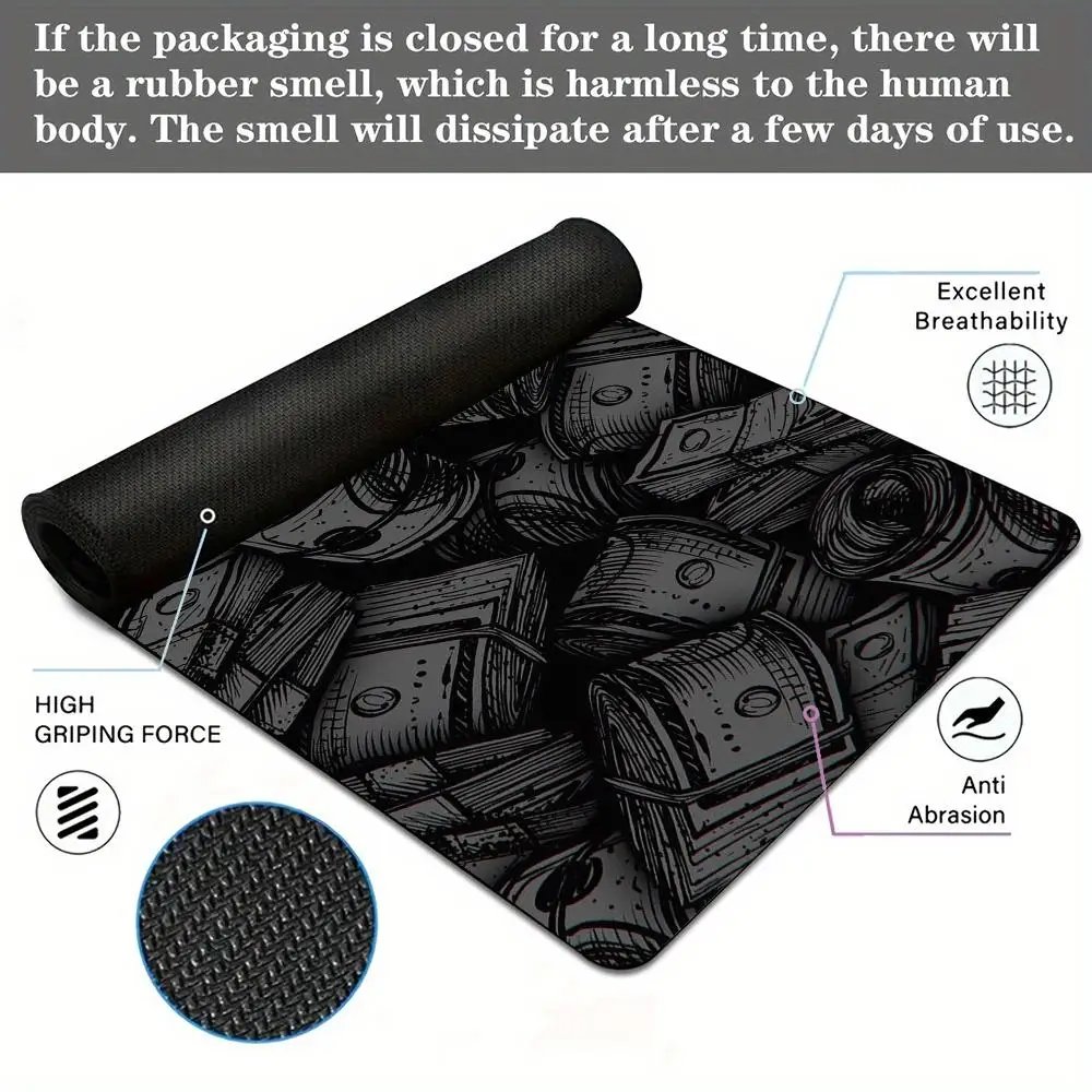 แผ่นรองเมาส์ลายธนบัตร พร้อมขอบเย็บ ฐานยางกันลื่น อุปกรณ์เสริมสำหรับเกมเมอร์ แผ่นรองเล่นเกม แผ่นรองขนาดใหญ่