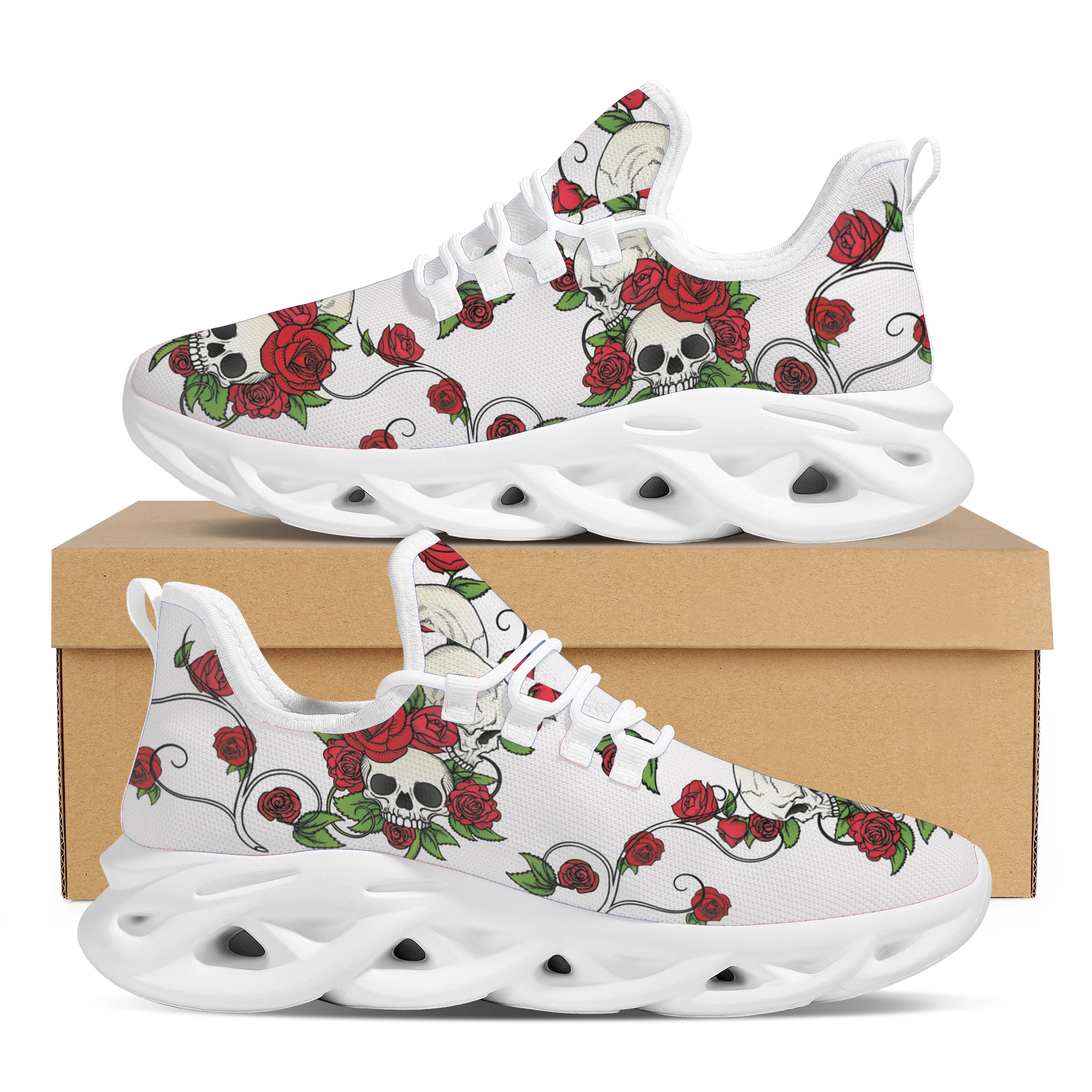 INSTANTARTS Luxury Rose Sunflower Skull Shoes Women Designers Platform White Black Sneakers Casual Shoes Zapatillas de Mujer