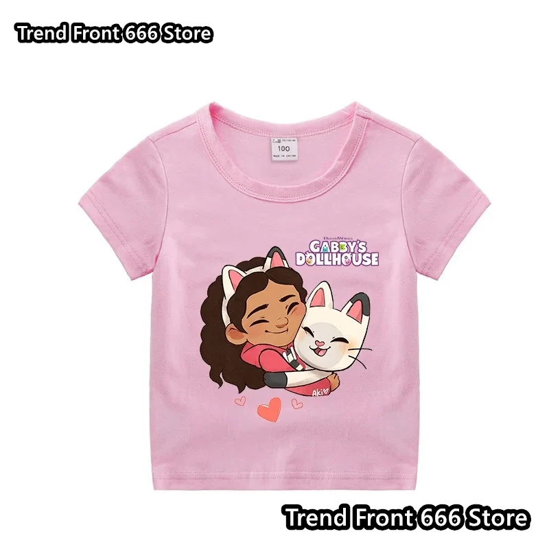 Girls Cotton Gabby Dollhouse Tshirts Summer Short Sleeve t shirt Childrens' Crewneck Tees Children Clothing 4-14 Years