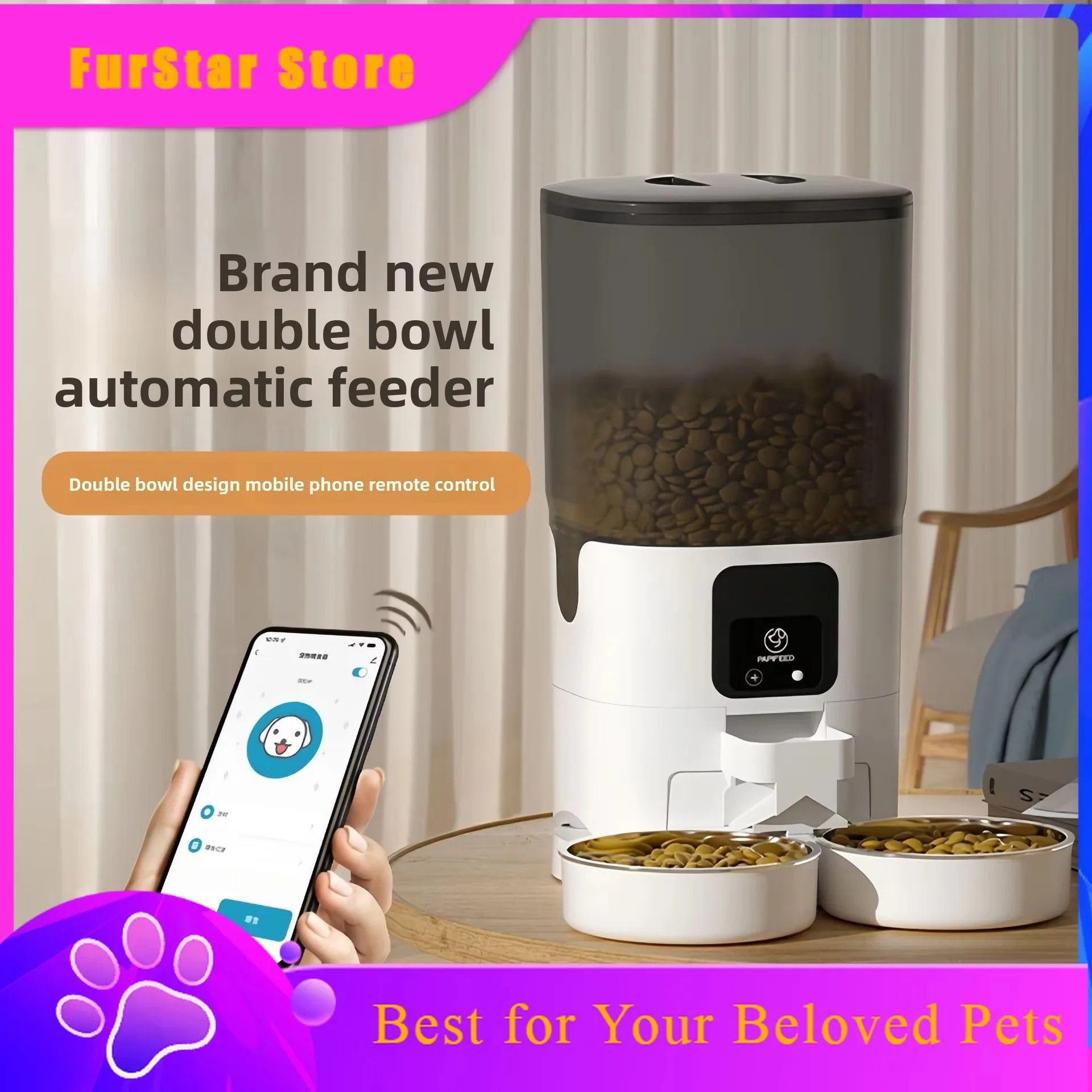 FurStarPet Double Bowl Intelligent Feeder Food Automatic Timing Quantitative Dog Food Feeder Wifi Remote Video Surveillance Feed