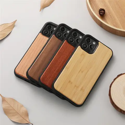 Wooden Cases for iPhone 16 15 14 13 12 11 Pro Max Mini XS X XR SE 11 Plus Case 100% Wood Bamboo Walnut Shockproof Cover Funda
