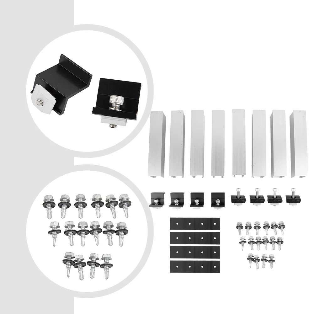 4/6/8 Set 30/35mm Solar Panel Photovoltaic Bracket Mounting Rail Kit PV Middle Clamp End Clamp Aluminium Profile Solar Module