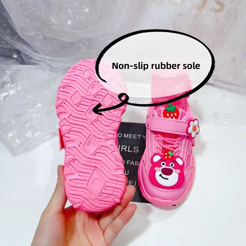 

Spring and Autumn New Strawberry Bear Girls' Sneakers Cartoon Versatile Soft Sole Casual Shoes Children's Velcro Daddy Shoes