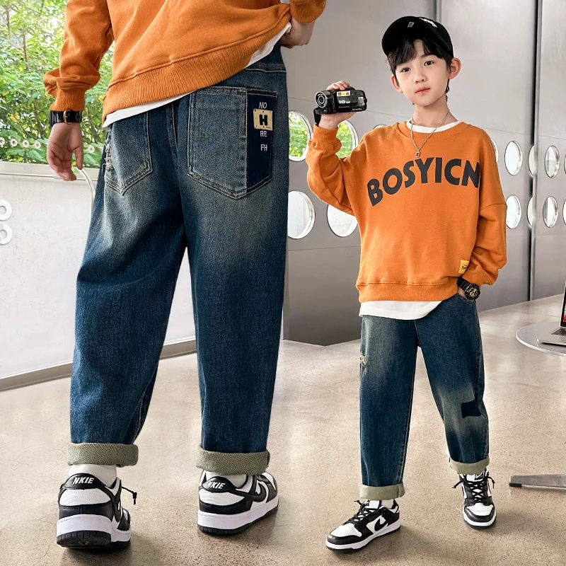 4-14 Y Kids Boys Clothes Jeans Classic Pants Children Denim Clothing Trend Long Bottoms Teens Boy Casual Trousers Spring Autumn