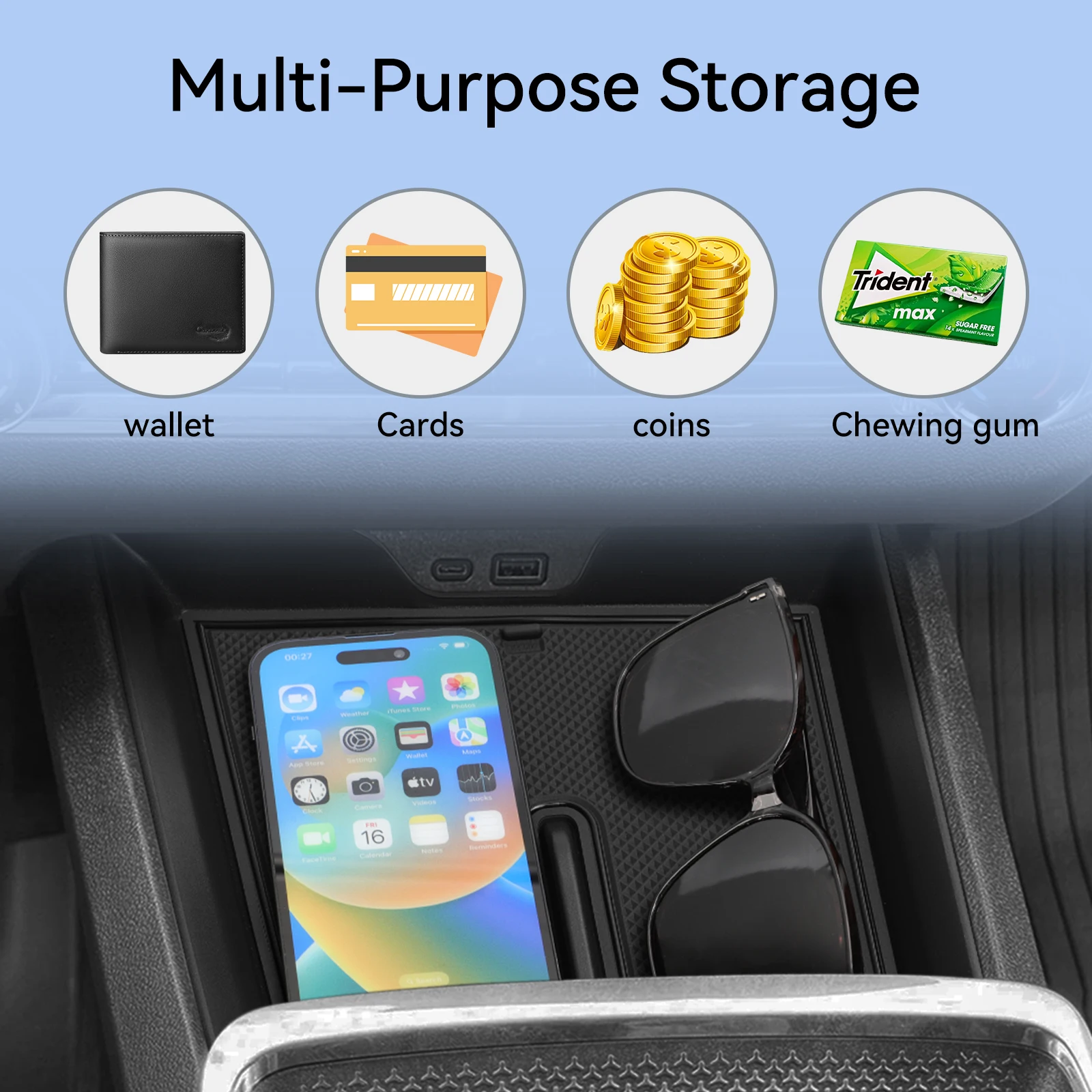 لشيفي شيفروليه الاعتدال 2025 2026 صندوق تخزين وحدة التحكم المركزية علبة ترتيب منظم اكسسوارات السيارات الداخلية أسود