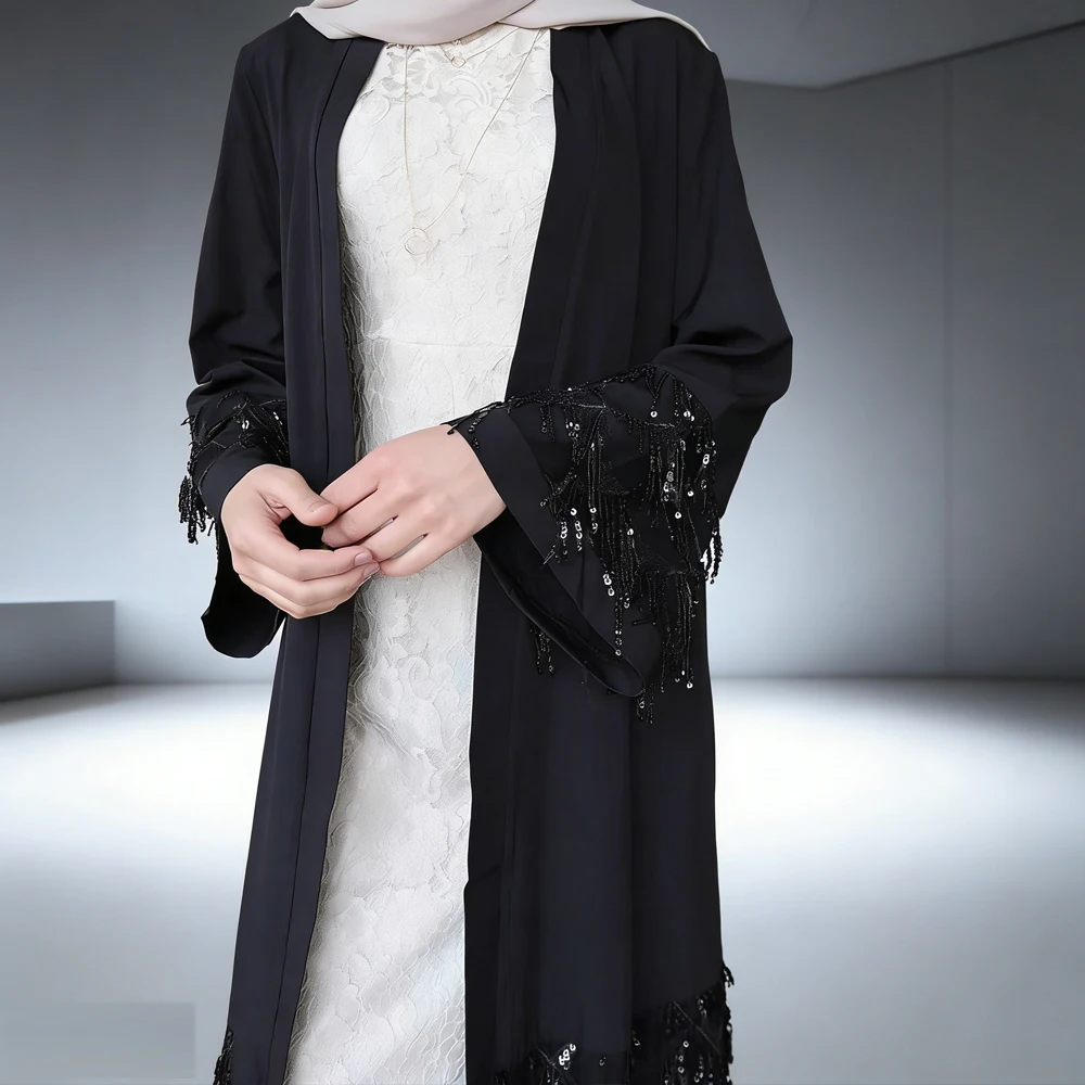 

Новое мусульманское женское платье Рамадана, кимоно с блестками, кардиган, Дубай, открытая Абая, Турция, кафтан Ид, ислам, Джалабия, Kebaya, кафтан, женский халат