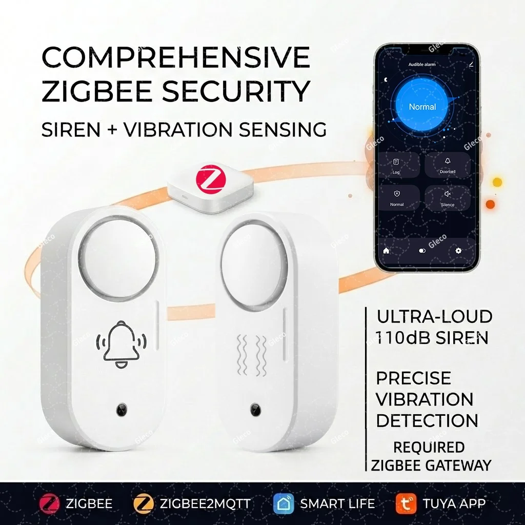 Zigbee Siren Alarm Vibration Sensor Optional Tuya Smart Home Security Burglar Detector Remote Alert Siren For Door Window Z2M