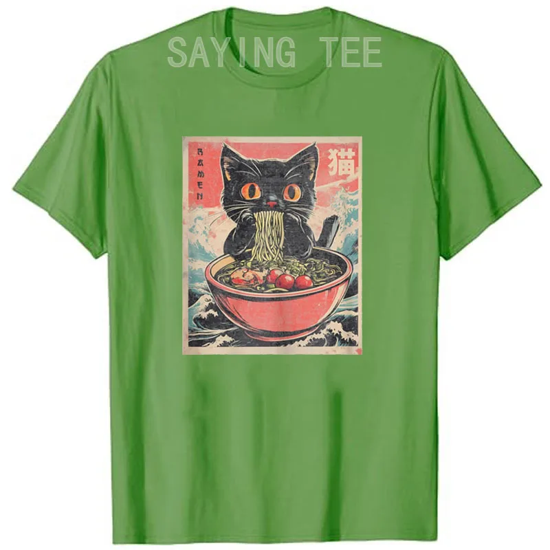 Cat Ramen Japanese Funny Graphic Tees Kawaii Cat Anime Gifts T-Shirt Girls Fashion Summer Clothes Cute Comics Tops Novelty Gift