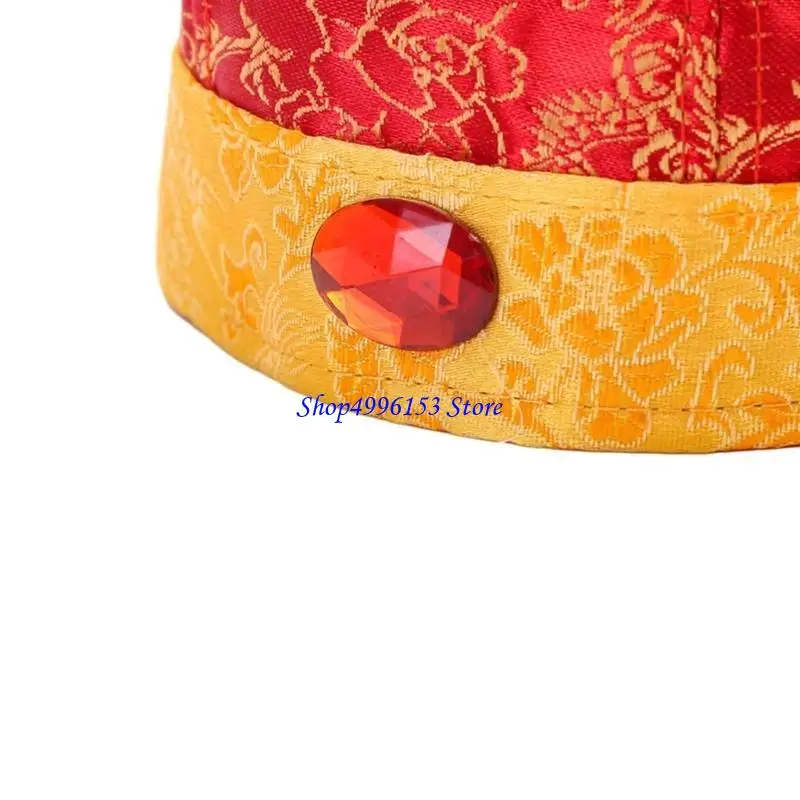 Q0KE 사진을위한 소년을위한 수 놓은 브레이드 Skullcap 왕세자 모자 중국 청나라의 집주인 모자 황제 모자