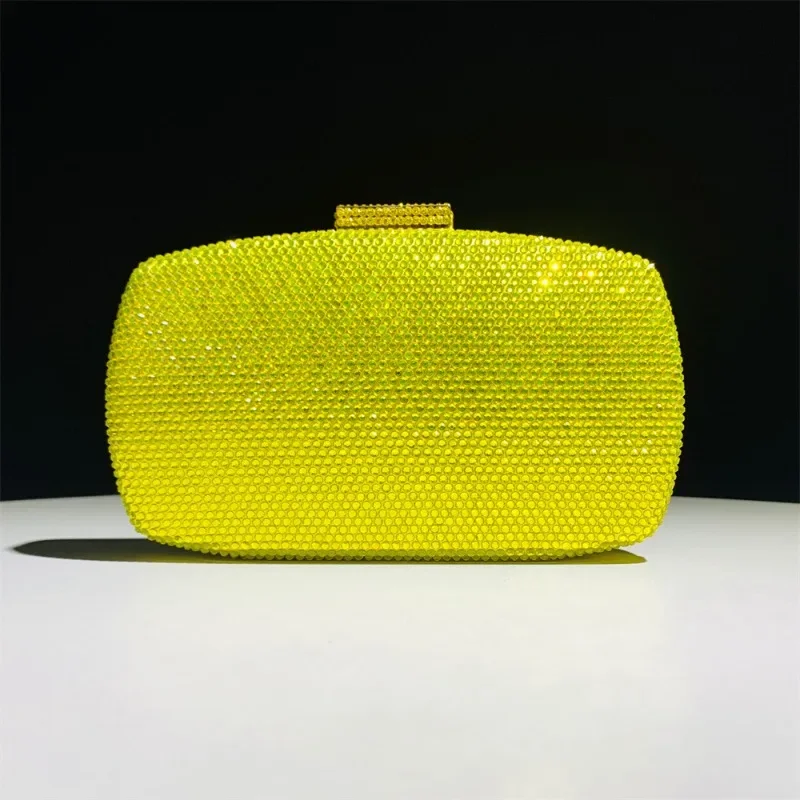 Wysokiej klasy luksusowa torebka z kryształkami moda damska formalne wesele torby wieczorowe elegancka diamentowa żółta błyszcząca kopertówka Bolso