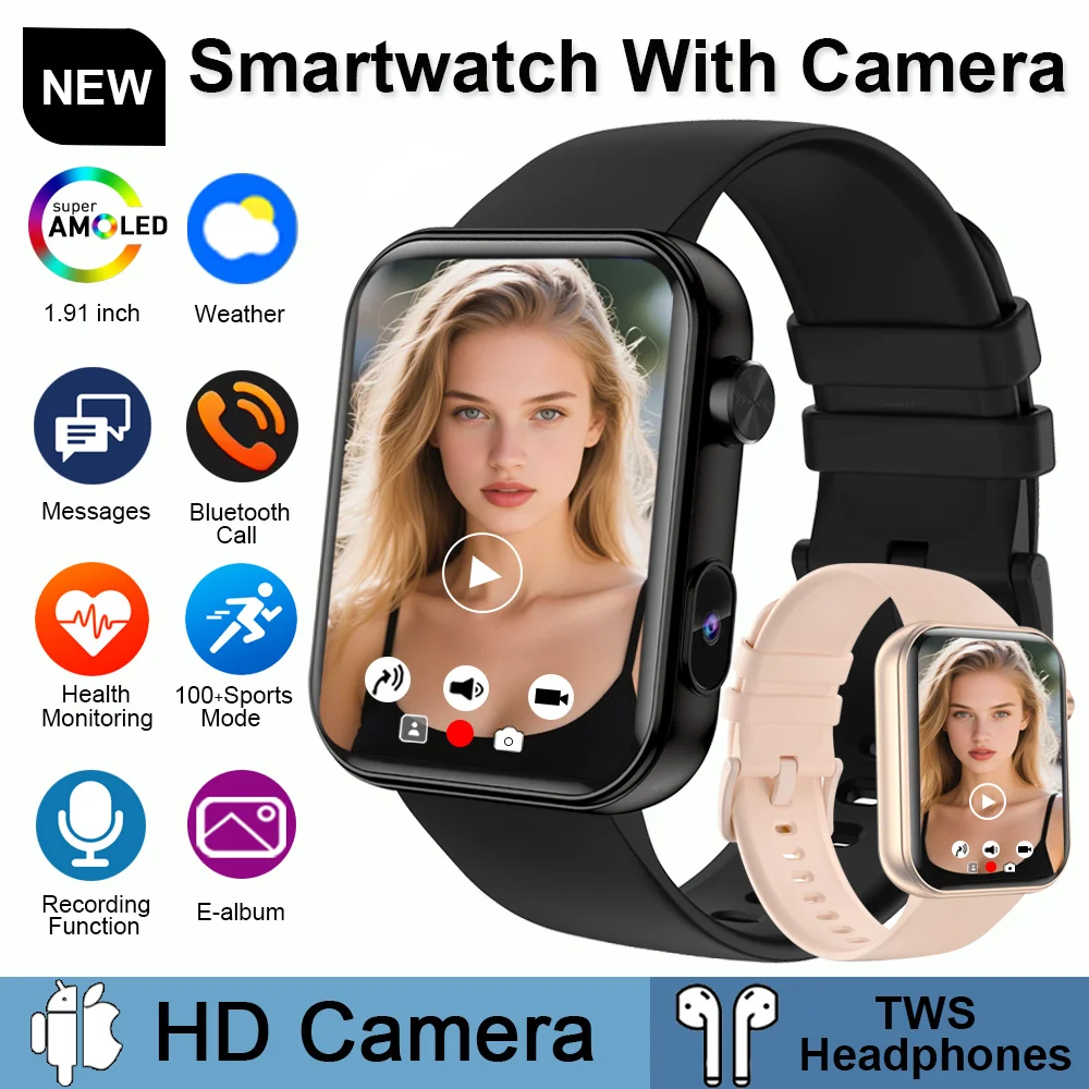 

Смарт-часы с памятью 512 МБ, камера, Bluetooth, запись звонков, 1,91-дюймовый экран, мониторинг сна, спортивные смарт-часы для мужчин и женщин, Android, iOS