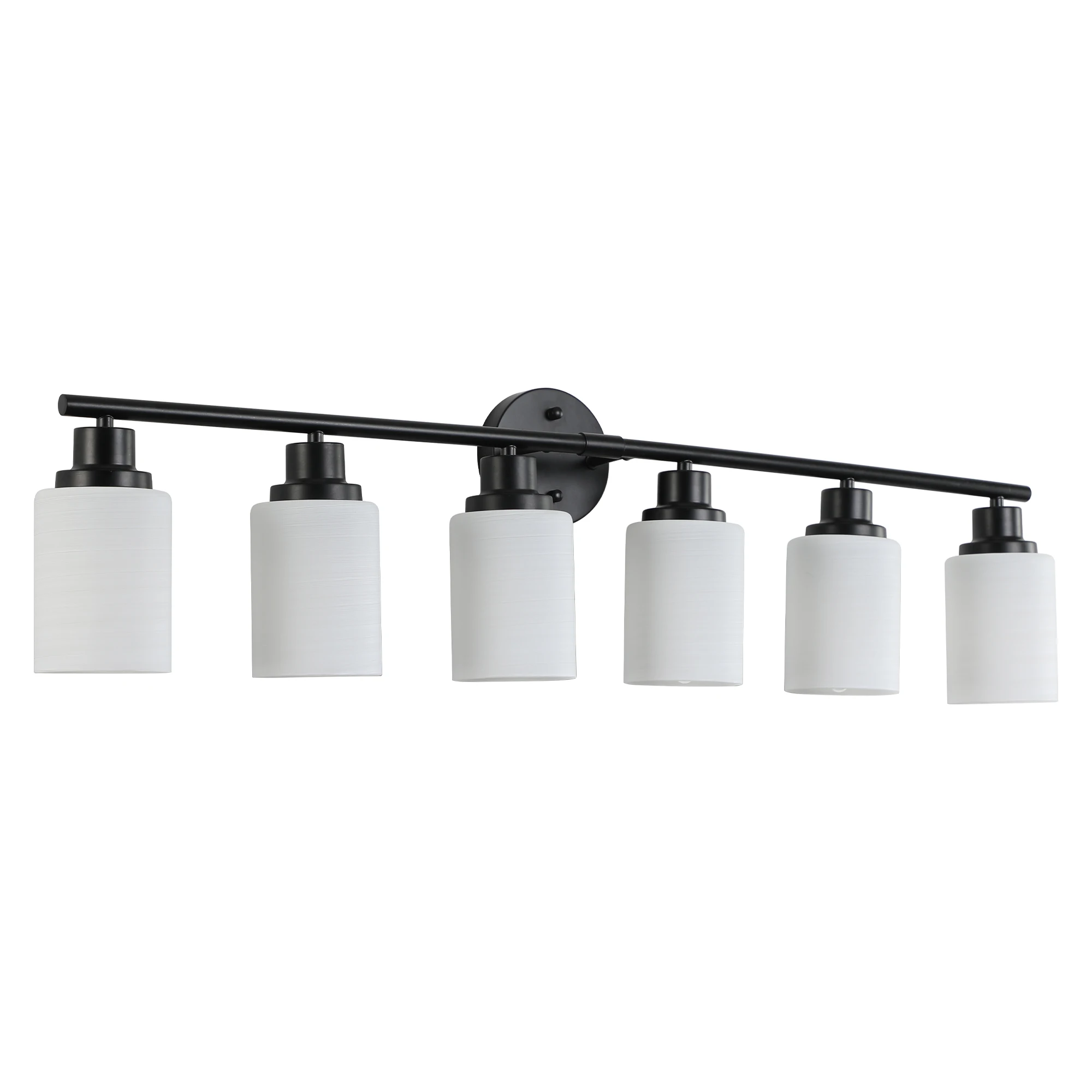 Modern 4/5/6 Lights Vanity Bathroom Mirror Light, Frosted White Glass Lampshades with Black Iron Frame, Contemporary Wall Sconce