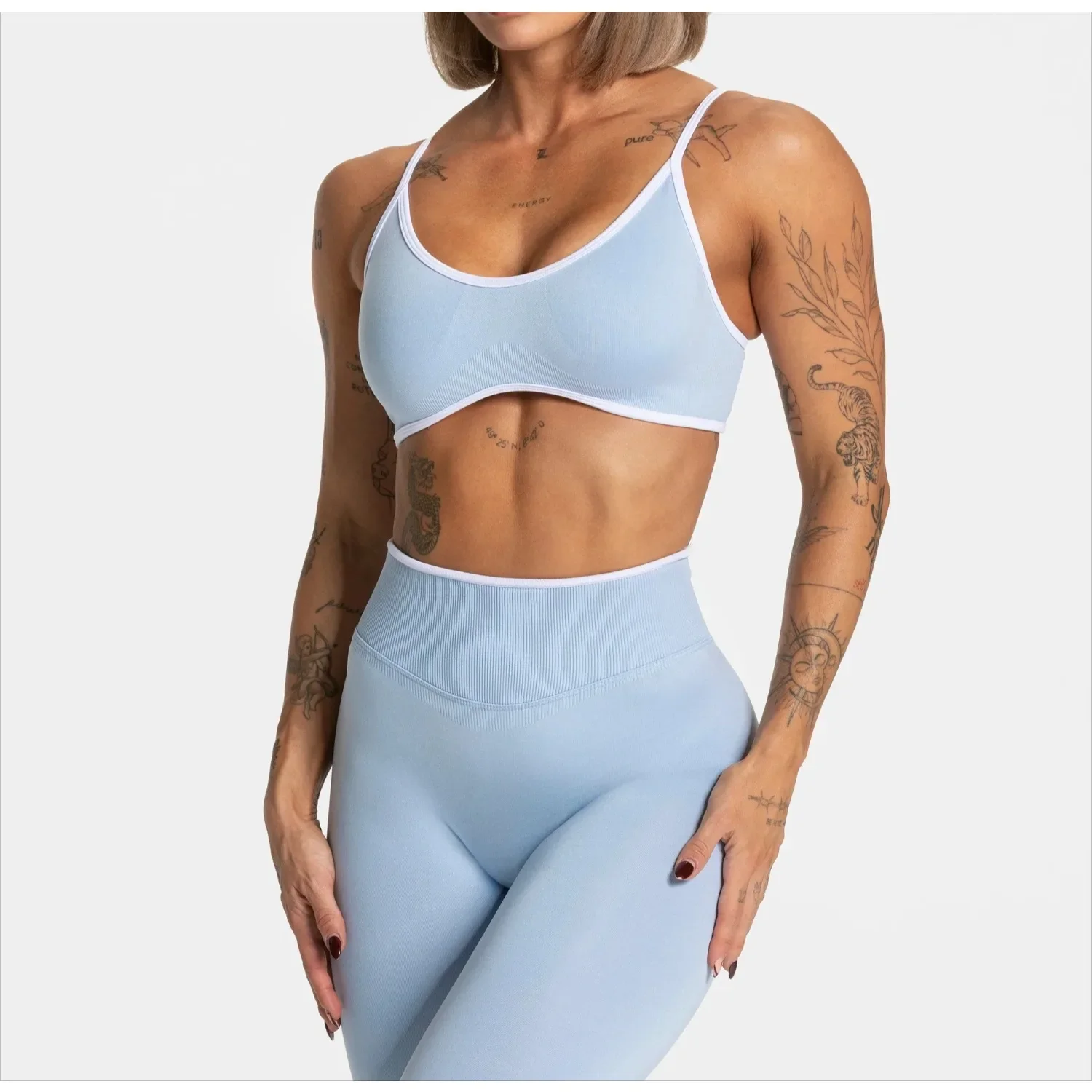 

TE LOGO Women's Summer Sports Underwear Sexy backless Knitted with Chest Mat Strap Yoga Fitness Top