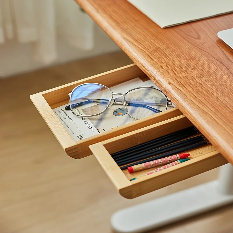 Practical Under Desk Drawer Organizer Pencil Holder Walnut Workspace Accessory Self-Adhesive Mount, Office, Desk Organization