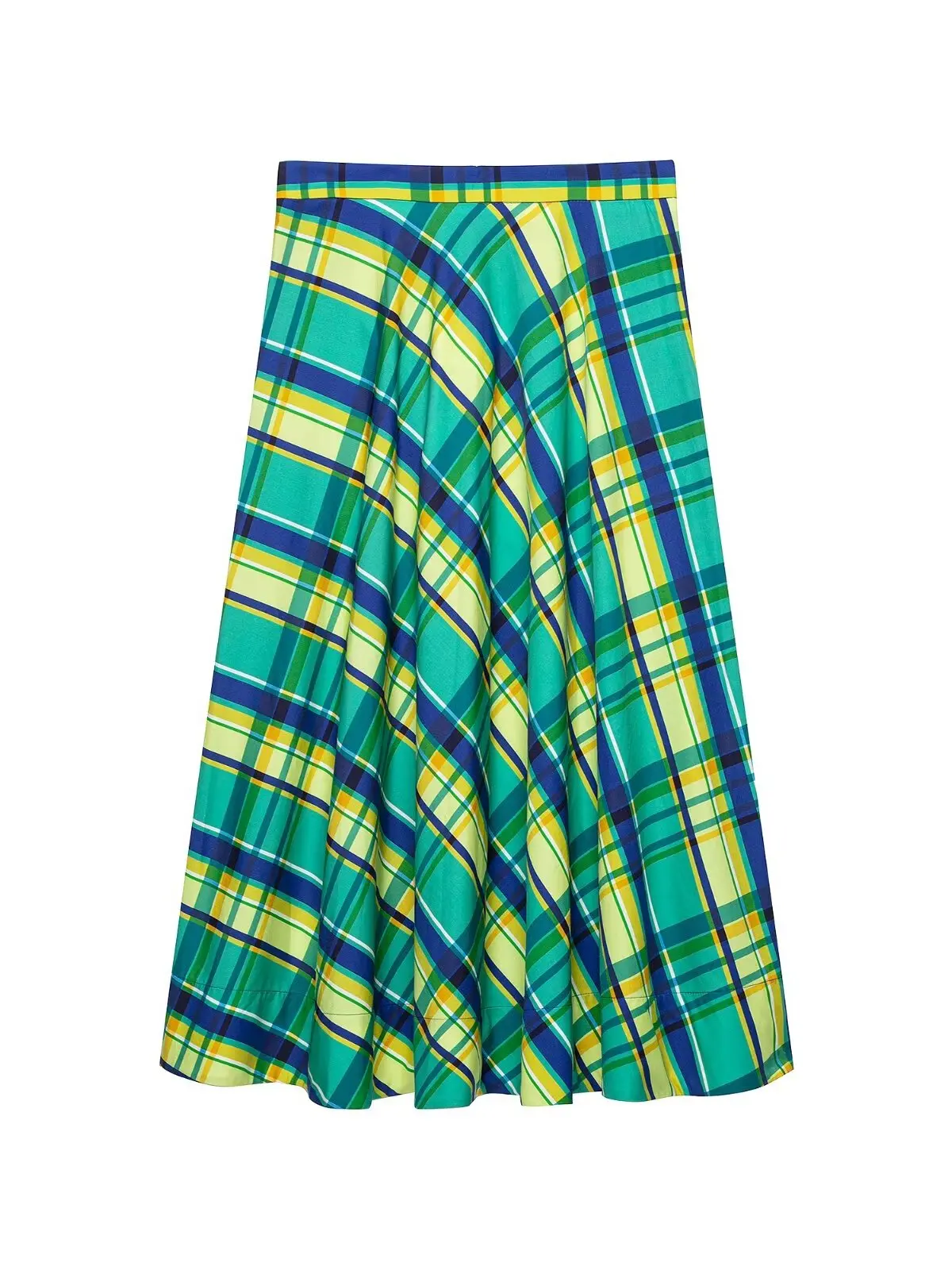 High Waist Midi Green Plaid Skirt Fashionable A-Line  Dress Women's Summer Polyester Fiber Print Street Style Half-length
