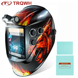 Welding Helmet Auto Darkening with LED Light Solar Powered True Color 4 Arc Sensor Wide Shade 4/5-9/9-13 with Grinding