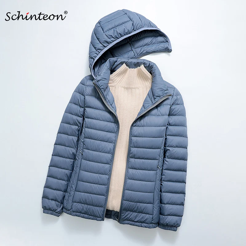 Schinteon Women Ultralight 90% White Duck Down Jacket with Removable Hood Autumn Winter Thin Outwear Portable Storage 2024 New