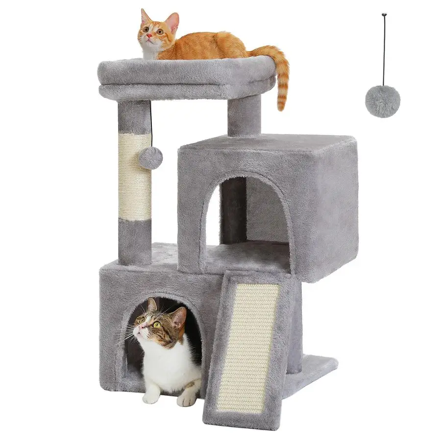 

Когтеточка-домик Road Cat Tree, 30 дюймов, с двумя домиками для домашних кошек, плюшевый домик с мягкой лежанкой, когтеточка-рампа и площадка для игр