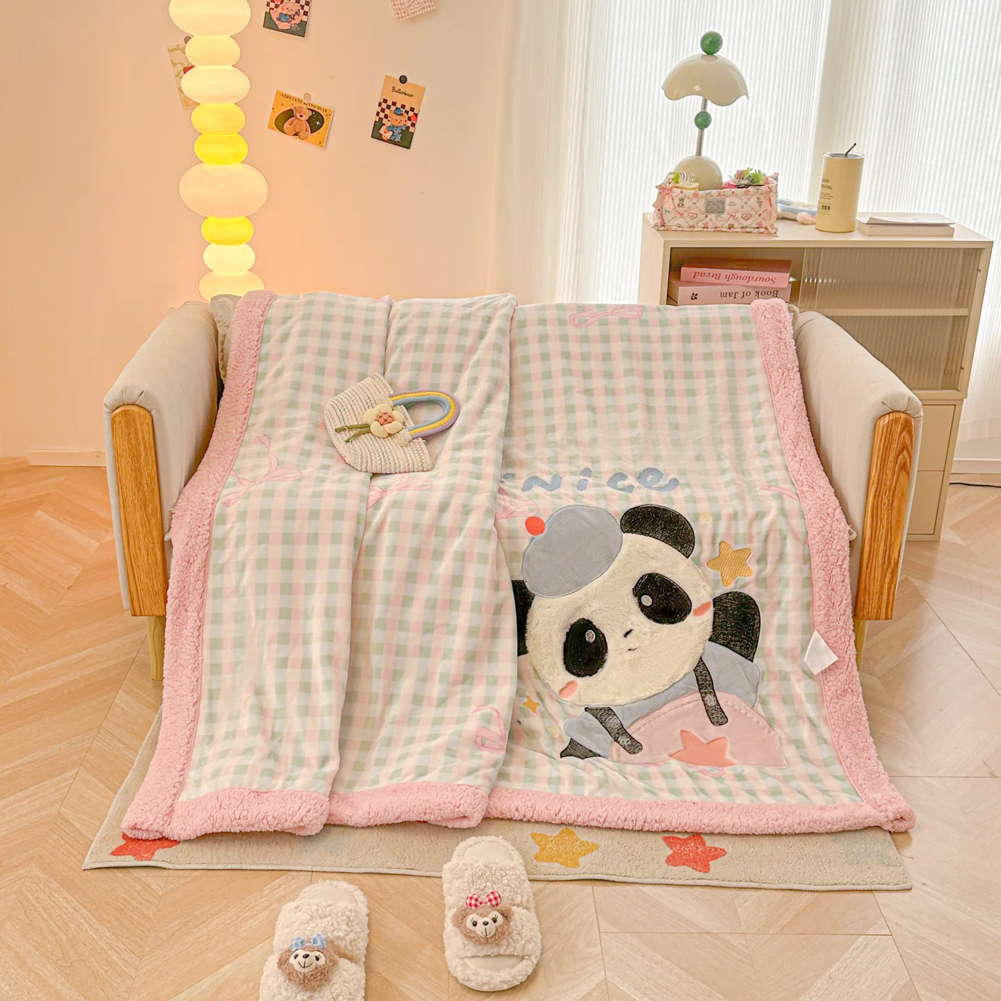 Cute Panda Rug with Soft Lamb Wool Edge,Milk Velvet  Panda Throw Blanket,Office Nap Sofa Throw Christmas Gifts for Kids Adults