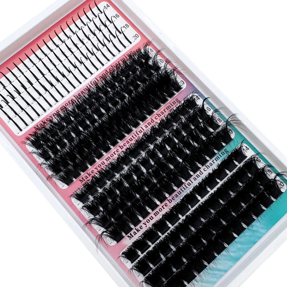 Spikes40D-200D Set di miscelazione ciglia finte cluster fai-da-te -0,07 mm 14-20 mm Mix, stile soffice naturale riccio D/DD, ciglia drammatiche