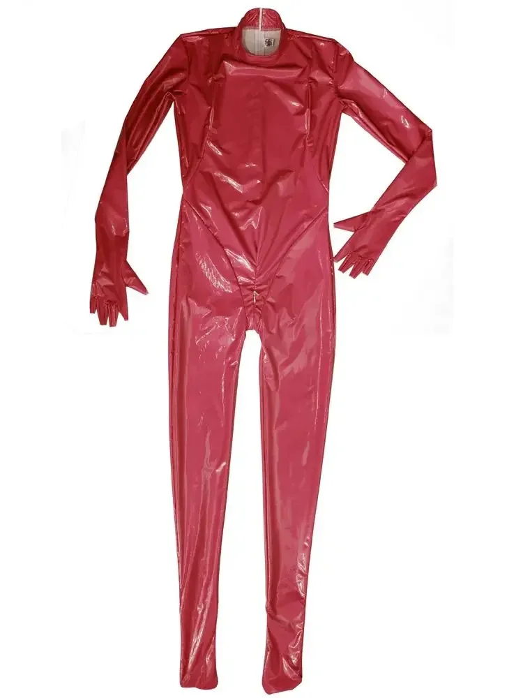 

S-5XL Shiny PU Leather Zipper Open Crotch Bodysuit Wet Look Catsuit Separate Finger Bodystocking Tights Leotard Conjoind Unitard
