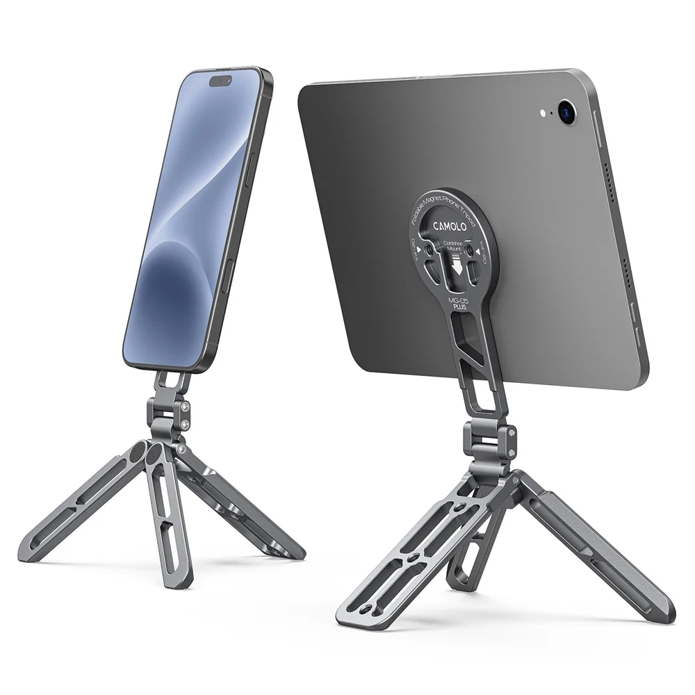 

Foldable Magnetic Tablet Phone Holder Handle Phone Tripod Mount w Arca ColdShoe Desk Mount for iPhone 16/15/14/13 XIAOMI Magsafe