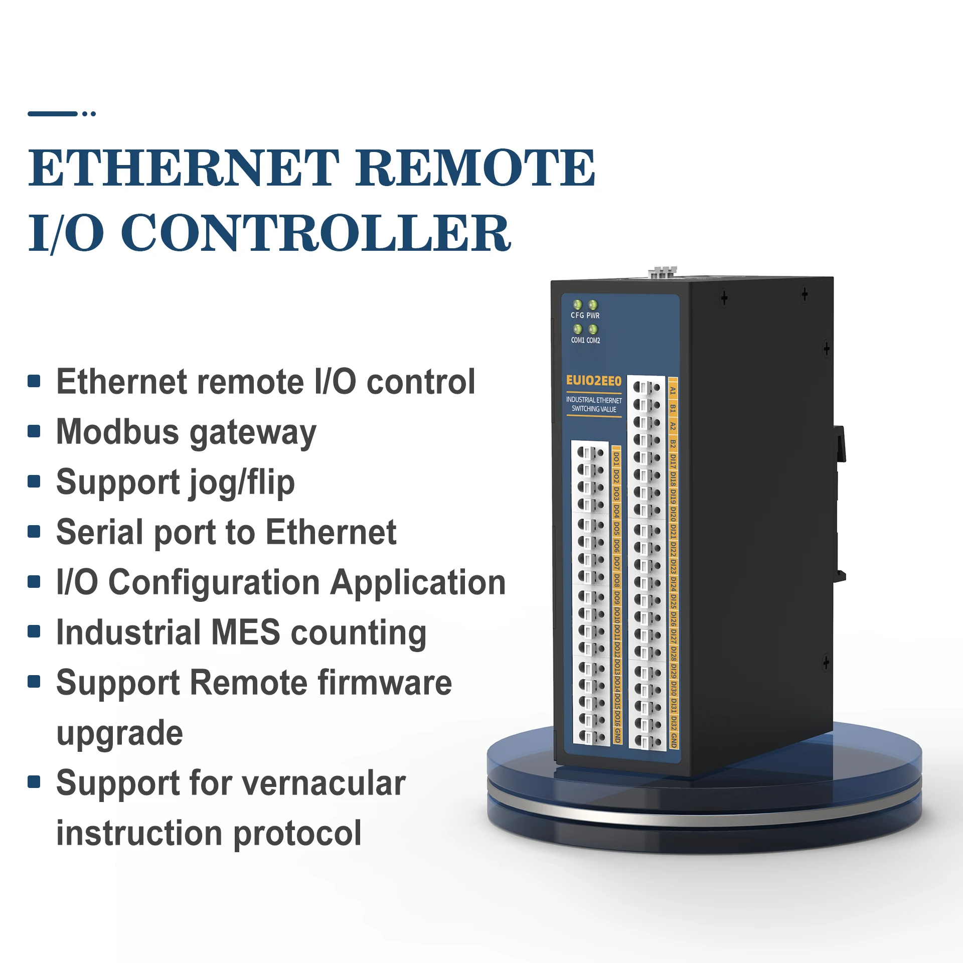 2 ports RS485, 16DI, 16DO modbus tcp io mdules industrial Ethernet remote io modules switch acquisition control EUIO2EE0