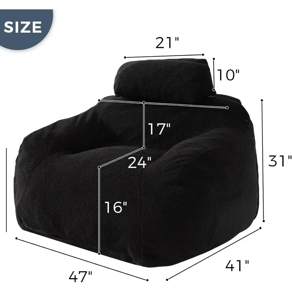 Giant Bean Bag Chair with Pillow, Boucle Bean Bag Sofa for Adults,Large Upholstered Bean Bag Couch Lazy Sofa with Filler