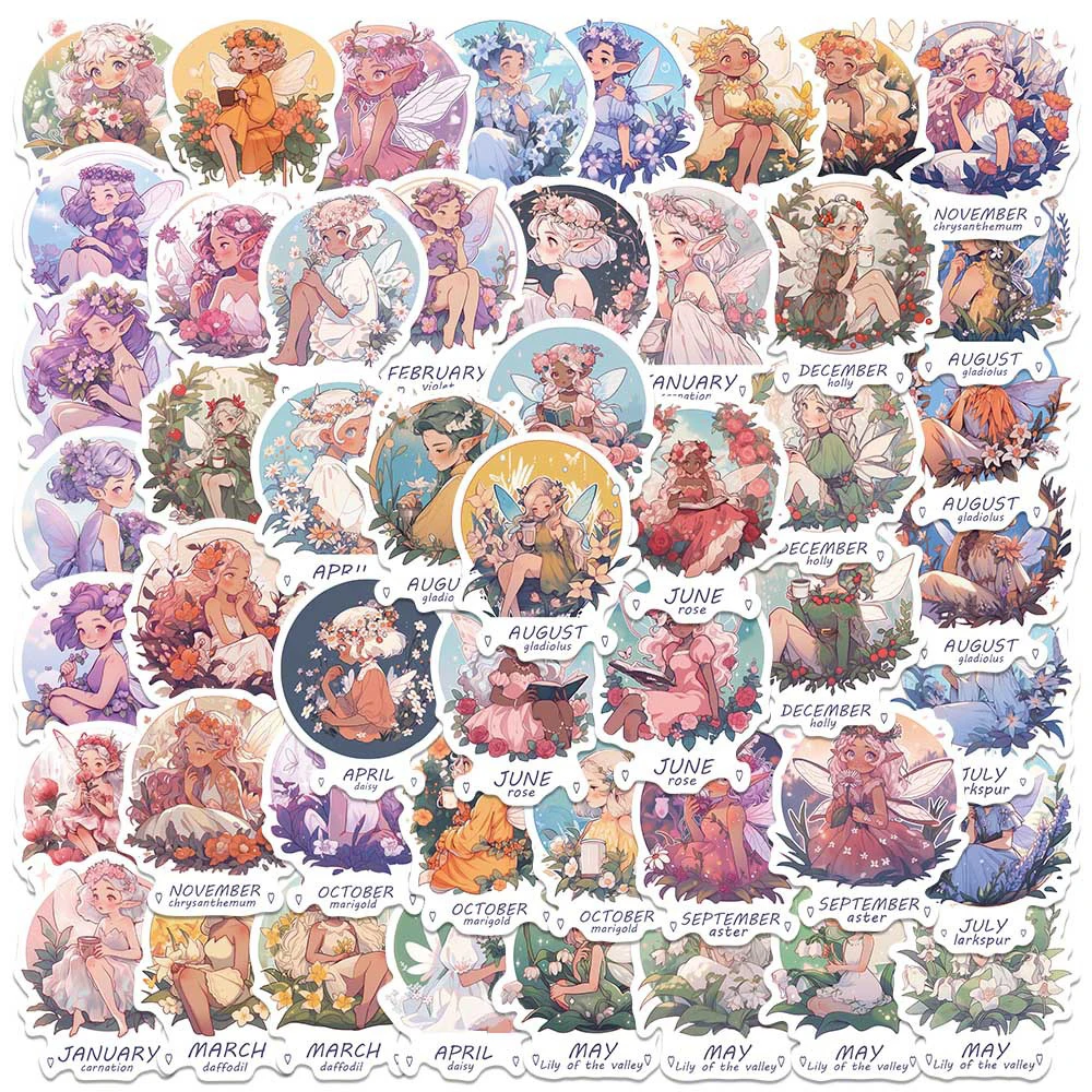 

10/30/50Pcs Cartoon Cute Fairy Girls Stickers Packs Kawaii Aesthetic Flower Decals DIY Diary Guitar Vinyl Sticker Gifts for Kids