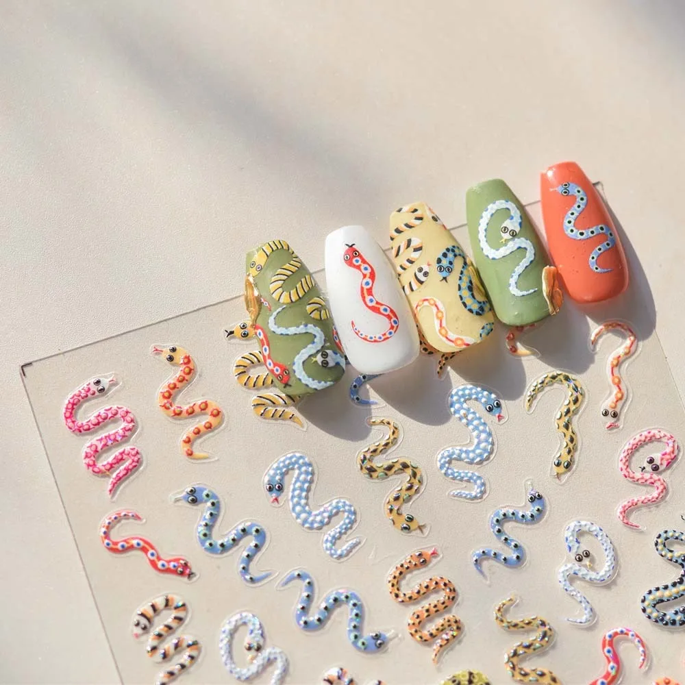 Nagelaccessoires Chinees Nieuwjaar Nagelsticker Pioenbloem 3D Parel Boog Nieuwjaar Slang Nagelsticker Chinees Karakter