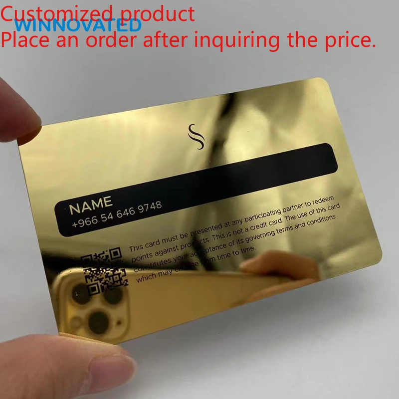 Customized product High Quality Custom Metal Cards 0.8 Golden Mirror Finish Business Card With Qr Code