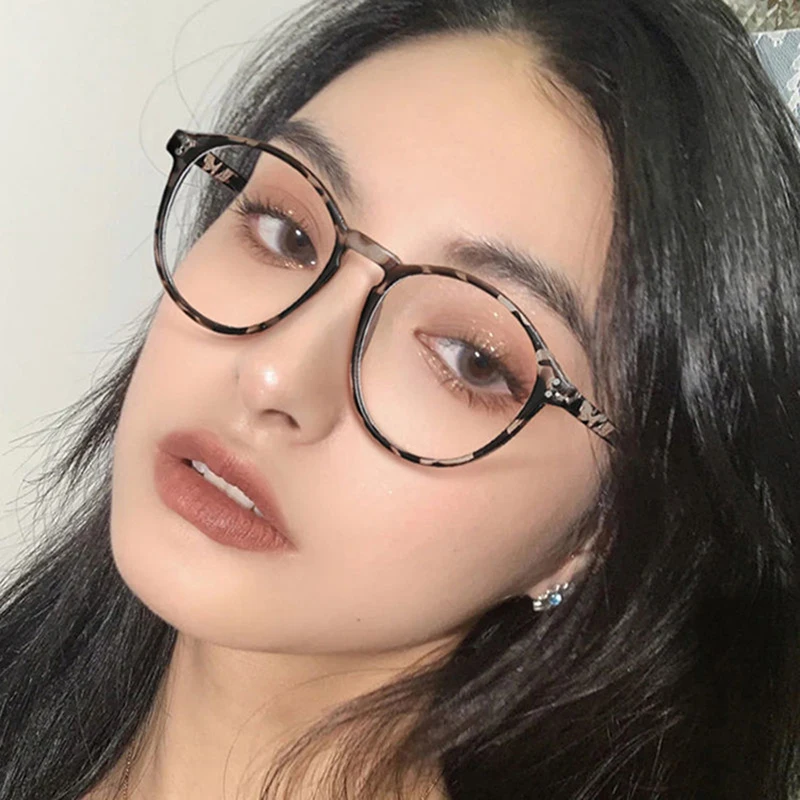 إطار نظارات دائري بدون إطار بلون شاي الحليب نمط جديد طبيعي كبير الوجه عدسة مسطحة إطار نظارات عصري للجنسين #6