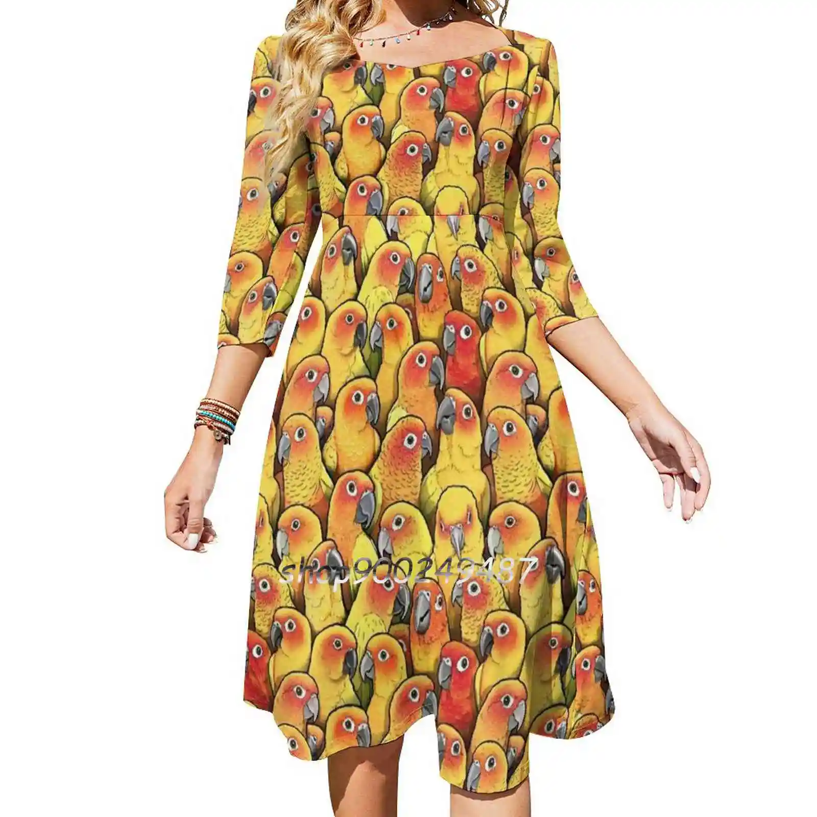 Sun Conures Sweetheart Knot Flared Dress Fashion Design Large Size Loose Dress Conure Conures Sun Conure Parakeet Sun Parakeet