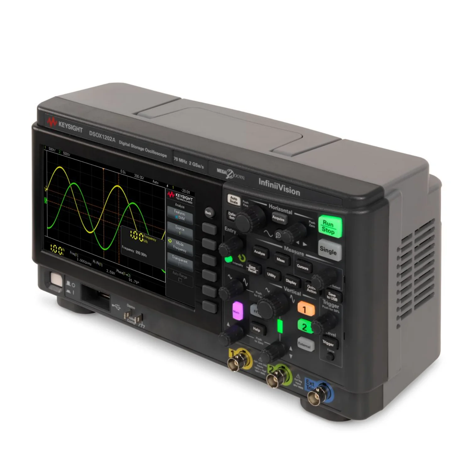 Keysight DSOX1202A:Oscilloscope-70 MHz 2GSa/S 2 Channel 2 InfiniiVision w Probes Cal -1Pcs