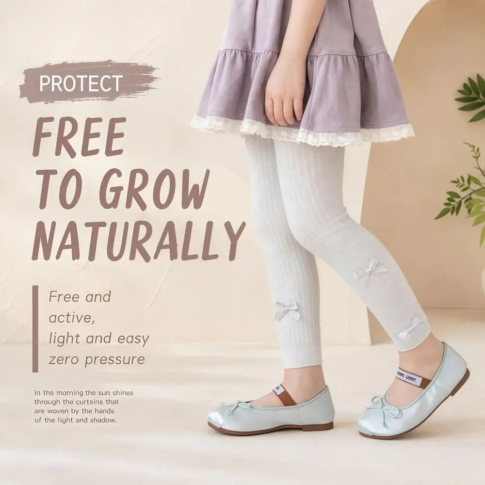 Slim-Fit Girls Bow Leggings Striped Skin-Friendly Kids Ribbed Tights Soft Fabric Stretchy Children Ankle Pants