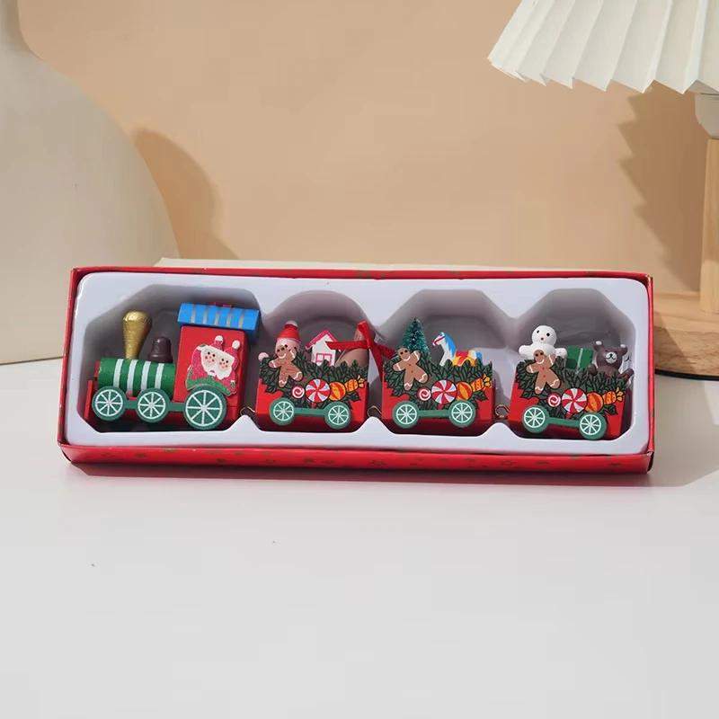 Wooden Train Kids Gifts Toys Christmas Ornaments Window Display Santa Cake Decoration Merry New Year Party Table Decoration