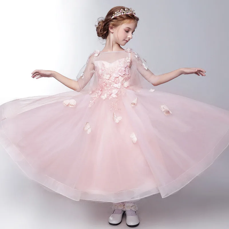 Wedding Banquet Flower Kids Elegant Dresses Piano Performance Formal Costumes Children Day Party Fashion Girls Princess Dress