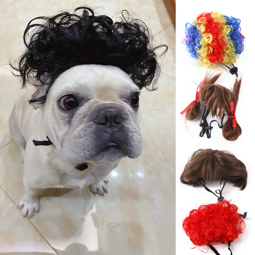 

Pet Wig Headwear Dog Cat Qi Bang Bang Head Teddy Dress Up Funny Halloween Pet Accessories