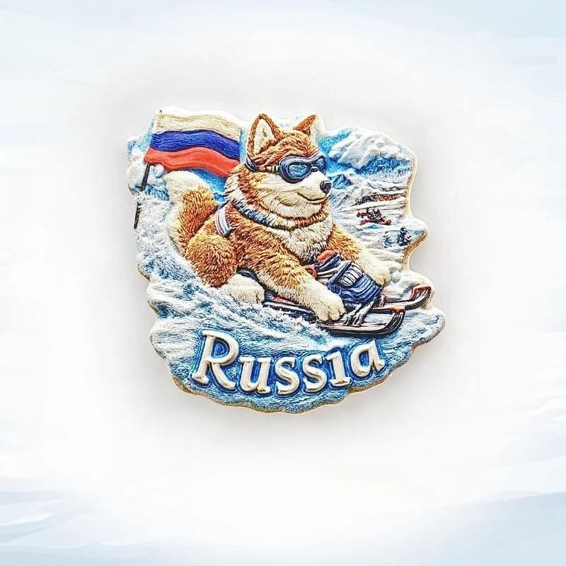 Imán de nevera Husky ruso - Recuerdo siberiano 3D Decoración de aventura en la nieve Regalo ártico único