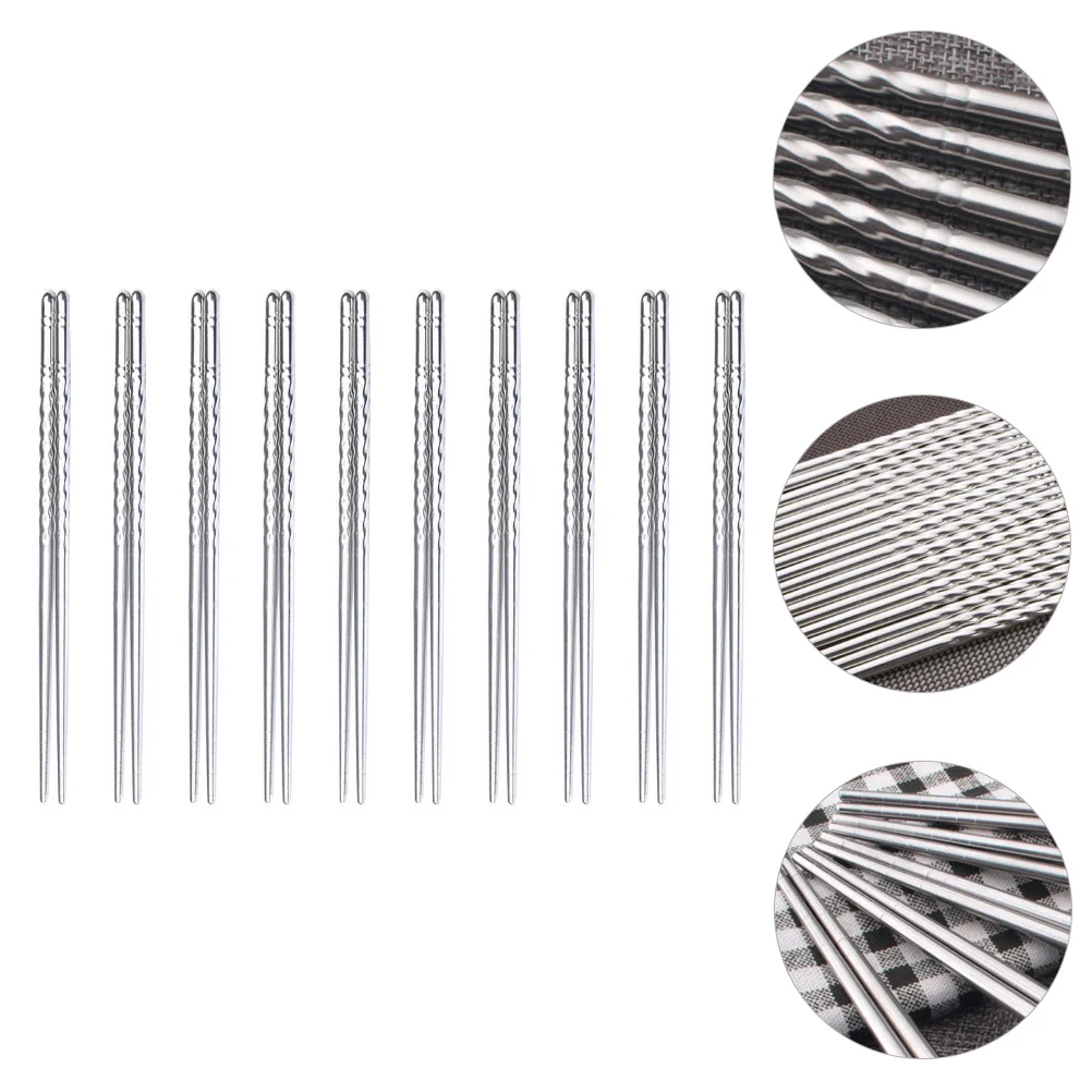 

10 pcs Spiral Chopsticks Stainless Steel Non-Slips Food Chopstick Lightweight Portable Reusable Long Chopsticks For Daily Use