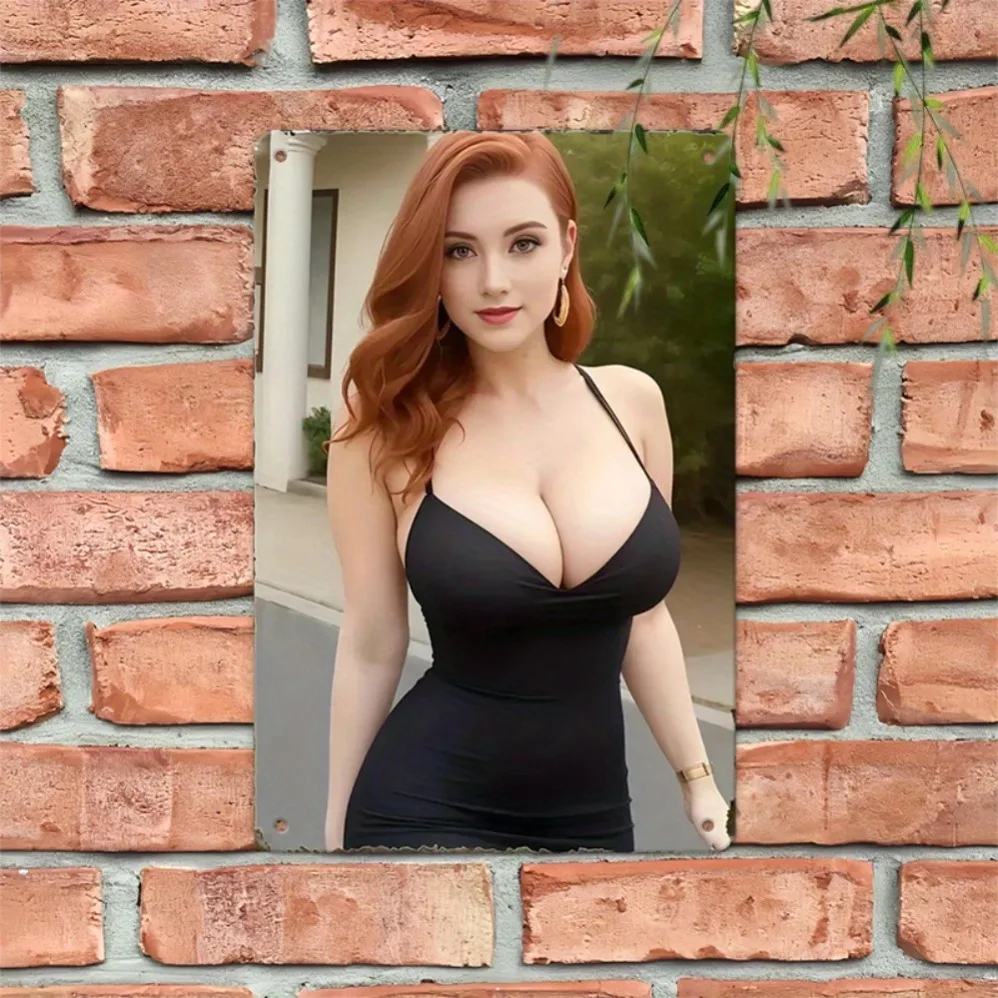 علامة معدنية لفتاة بيكيني عتيقة - لوحة فنية جدارية حديدية قديمة مقاس 11.8 × 7.8 بوصة مقاومة للماء محفورة مسبقًا للمنزل والمقهى والمرآب والمزرعة والفندق