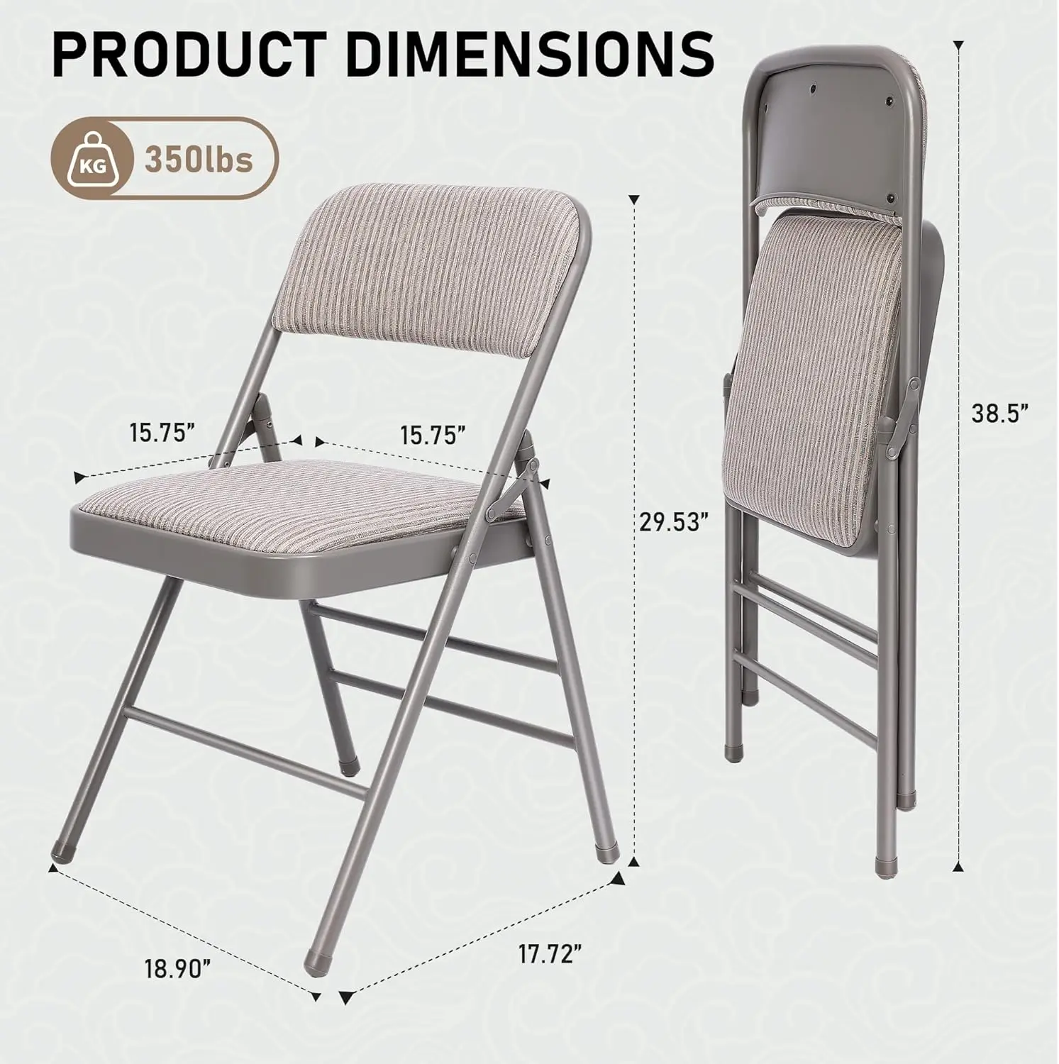 6 عبوات من كراسي القماش القابلة للطي مع مقاعد مبطنة، سعة 350 رطل، رمادي (إطار معدني، لحفلات الزفاف، المكتب، المدرسة، الكنيسة) #3